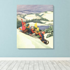 Impressão Em Tela Natais vintages, Crianças Dormindo em Montanha