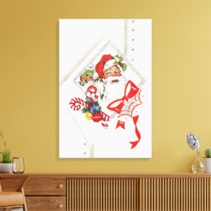 Impressão Em Tela Natais vintages, Papai Noel com canas doces