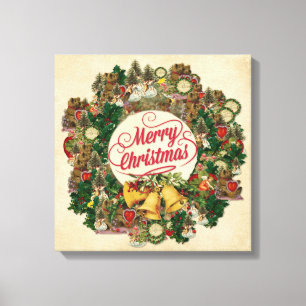 Impressão Em Tela natais vintages Wreath (Feliz Natal)