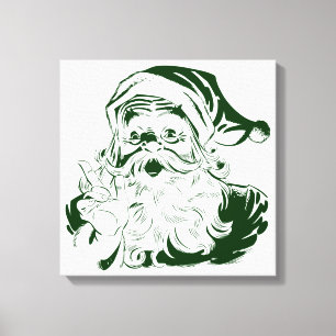 Impressão Em Tela Natal Antigo, Alegre Papai Noel Retro, Verde