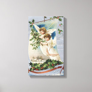 Impressão Em Tela Natal Antigo, Anjos Vitorianos em um Barco à Vela