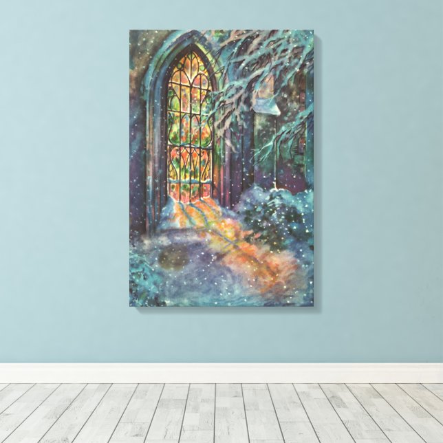 Impressão Em Tela Natal Antigo Igreja com Vitral (Insitu(piso de madeira))