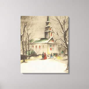 Impressão Em Tela Natal Antigo, Igreja na Paisagem Invernal