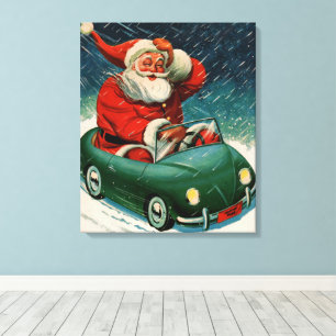 Impressão Em Tela Natal Antigo, Papai Noel num Carro Fofo