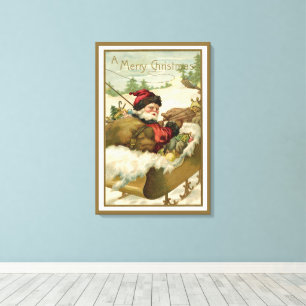Impressão Em Tela Natal Antigo, Papai Noel Vitoriano no Trenó