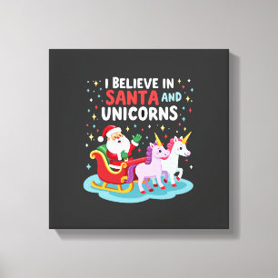 Impressão Em Tela Natal Eu Acredito No Papai Noel E Unicórnios Diver