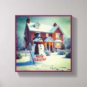 IMPRESSÃO EM TELA NATAL FELIZ GRANDE HOMEM DE NEVE CENA DE INVERNO