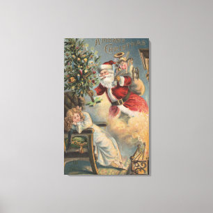 Impressão Em Tela Natal GreetingSanta com árvore e presentes
