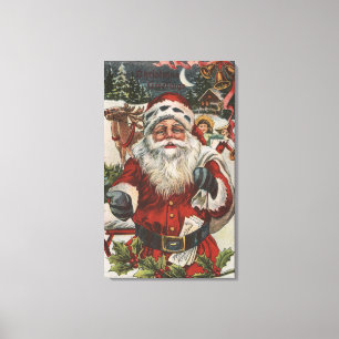 Impressão Em Tela Natal GreetingSanta com cervos e miúdos