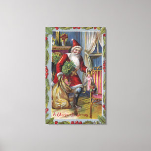 Impressão Em Tela Natal GreetingSanta com GiftsHolly
