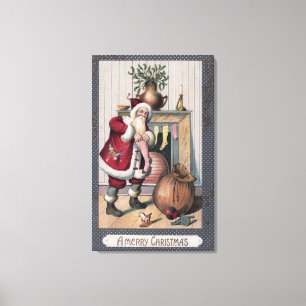 Impressão Em Tela Natal GreetingSanta que enche meias