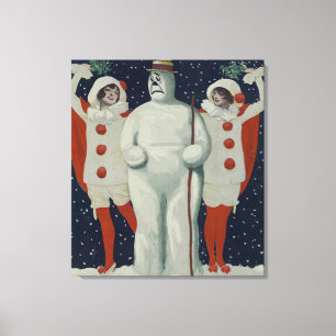 Impressão Em Tela Natal vintage boneco de neve e senhoras