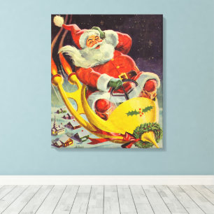 Impressão Em Tela Natal Vintage, Papai Noel em uma Espaçonave