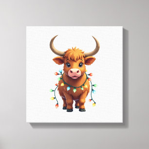 Impressão Em Tela Natal Vintage Vaca das Terras Altas Fofo Retro Fér