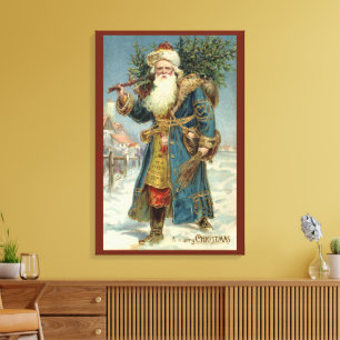 Impressão Em Tela Natal vintage, Victorian Papai Noel com árvore