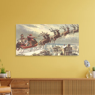 Impressão Em Tela Natal vintage, Victorian Papai Noel no trenó