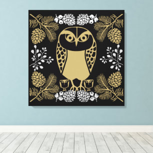 Impressão Em Tela Nature Owl Folk Art