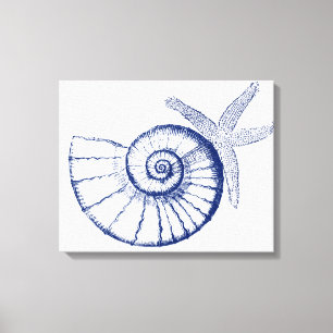 Impressão Em Tela Nautilus Seashell e Starfish Marine Life Personali