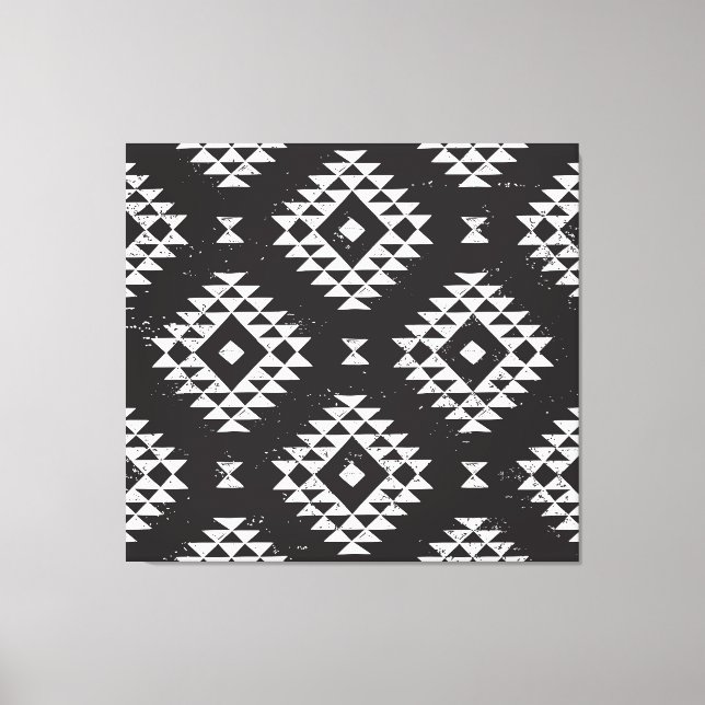 Impressão Em Tela Navajo Geométrico: Tribal Branco Negro. (Frente)