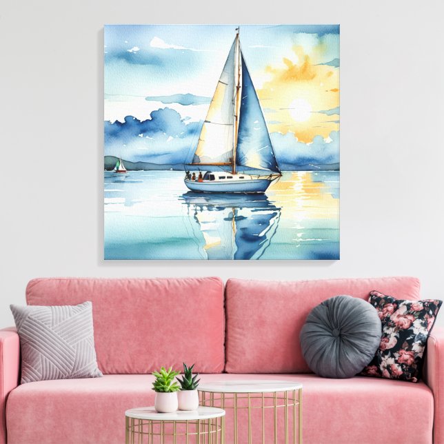 Impressão Em Tela Nave-vela com aquarela em lago ao sol (Insitu(Sala de estar))