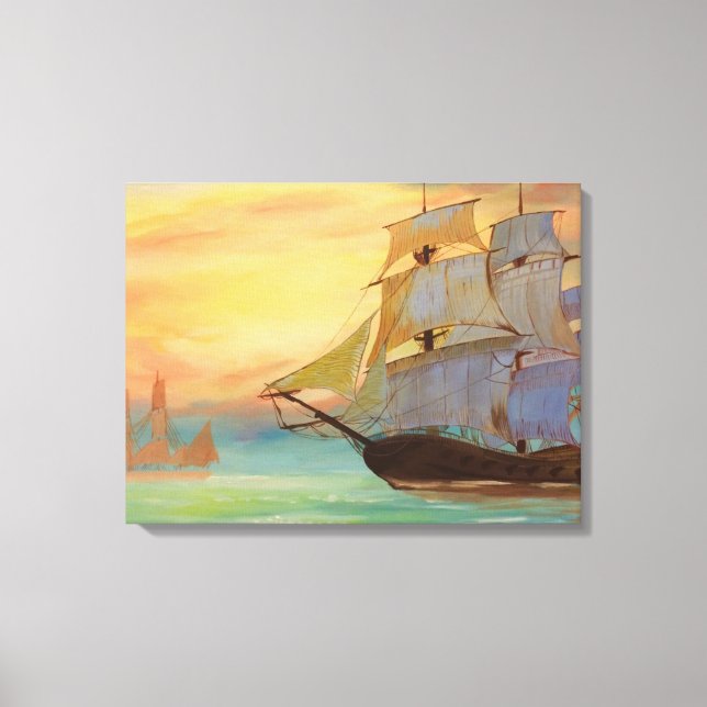 Impressão Em Tela Navegação por Sunset - Navios Manipulados De Arte  (Frente)