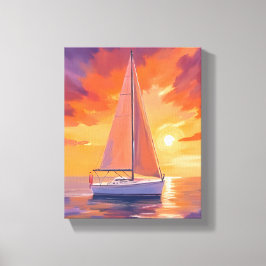 Impressão Em Tela Navegando ao Pôr do Sol | Pintura do Oceano Costei