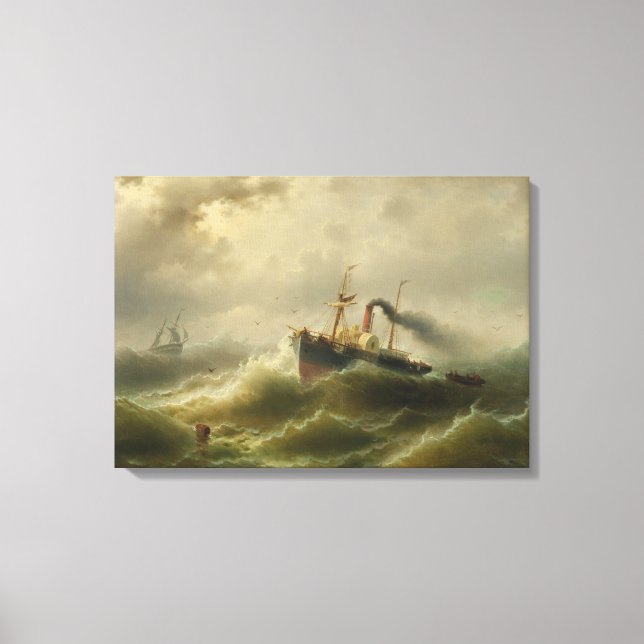 Impressão Em Tela Navio a vapor numa tempestade no mar do Norte (Frente)