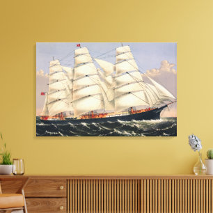 Impressão Em Tela Navio à Vela Náutico Antigo Currier & Ives