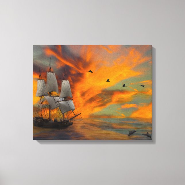 Impressão Em Tela Navio ao pôr do sol (Frente)