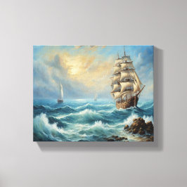 Impressão Em Tela Navio de Vela Antigo no Oceano