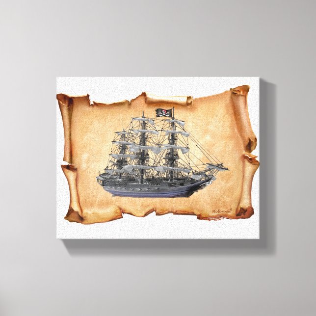 Impressão Em Tela Navio Pirata Desfraldado (Frente)