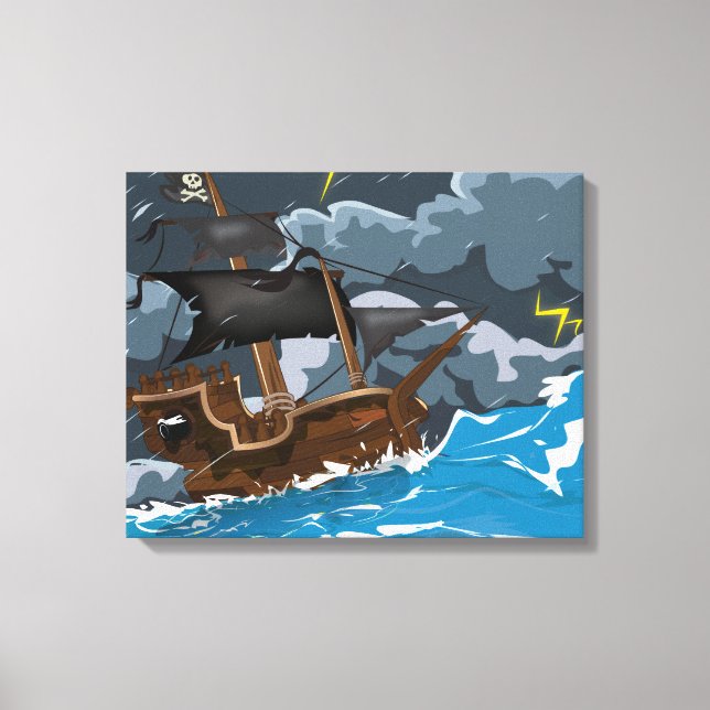 Impressão Em Tela Navio Pirata na Tempestade (Frente)
