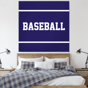 Impressão Em Tela Navy Azul Atlética Branco Texto de BEISBOL Listras