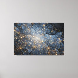 Impressão Em Tela Nebulosa Dourada Brilha Cosmos Azul Meia-Noite