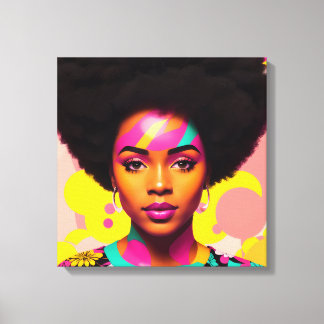 Impressão Em Tela Negra Colorida Mulher Negra Afro-Pop Art