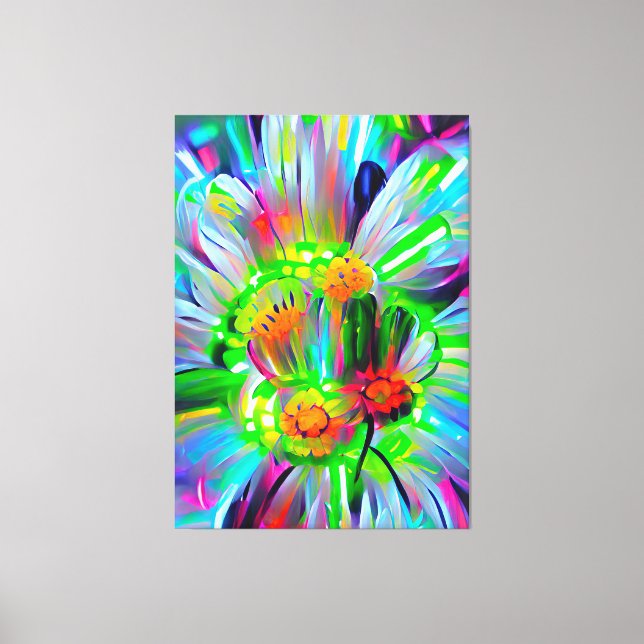 Impressão Em Tela Neon Abstrato Daisies com cores vívidas (Frente)