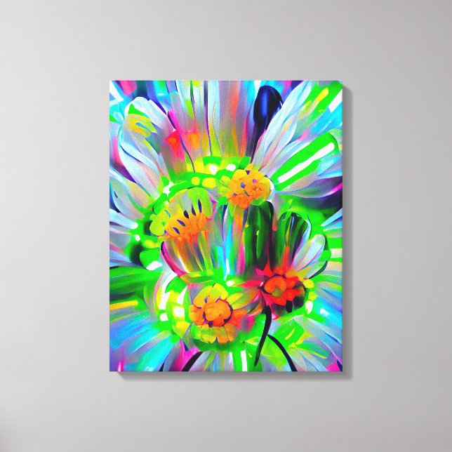 Impressão Em Tela Neon Abstrato Daisies com cores vívidas (Frente)