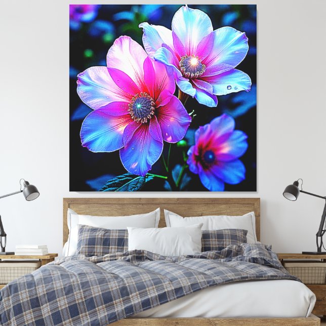 Impressão Em Tela Neon Bloom Flower Magic Design (Insitu(Quarto))