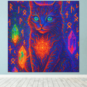 Impressão Em Tela Neon Cat Sagrado