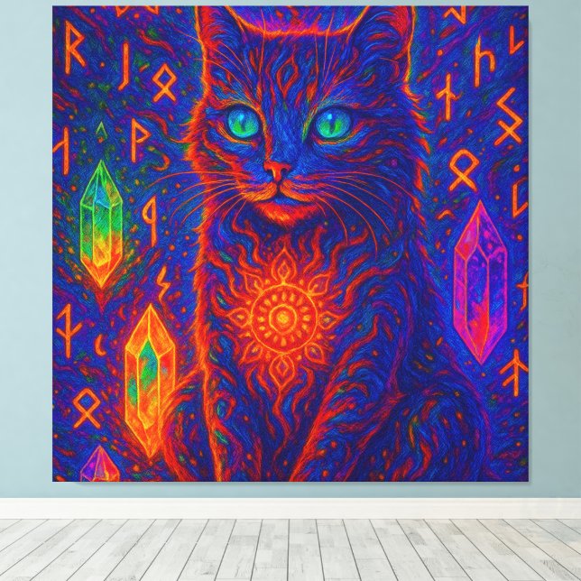 Impressão Em Tela Neon Cat Sagrado (Insitu(piso de madeira))