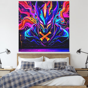 Impressão Em Tela Neon Cyber Guardian Art