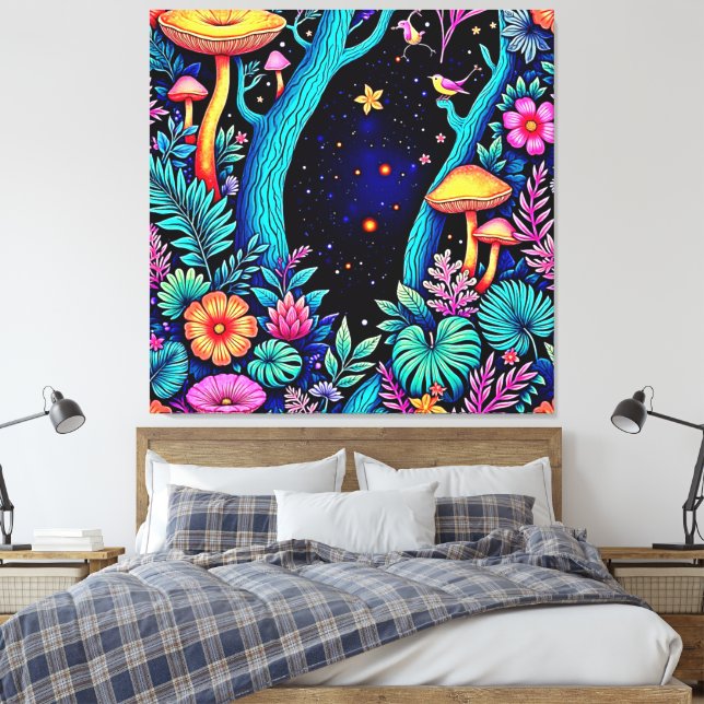 Impressão Em Tela Neon Fantasy Forest Night Design (Insitu(Quarto))