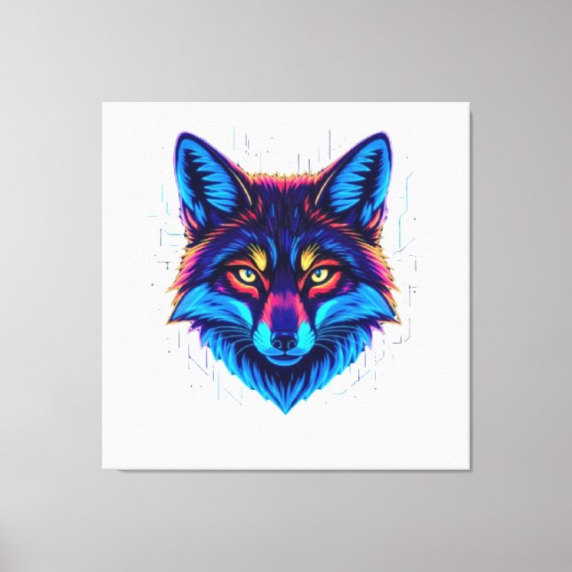 Impressão Em Tela Neon Fox Face – Vibrant Glowing Design (Frente)