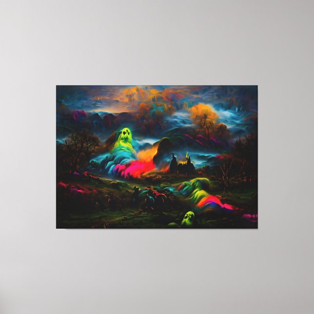Impressão Em Tela Neon Ghosts em uma paisagem fantasia assombrada (Frente)
