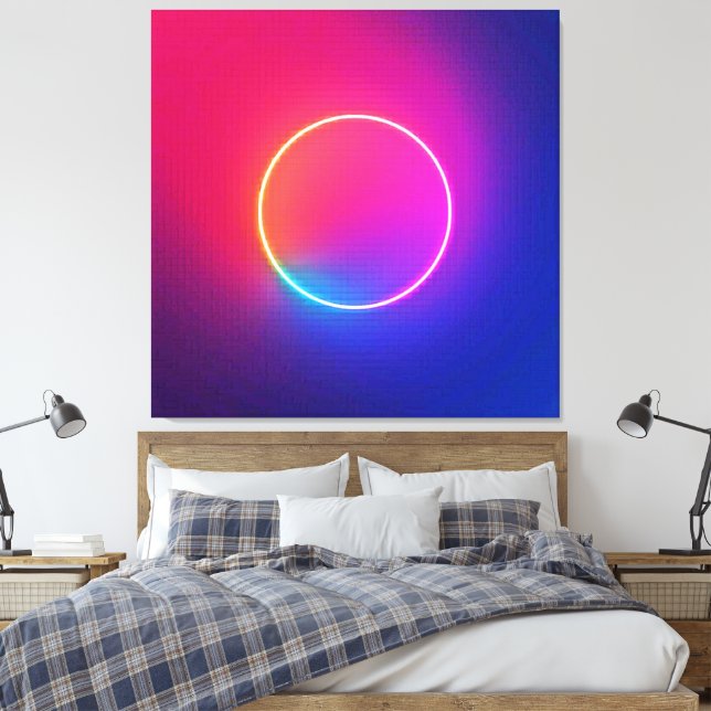 Impressão Em Tela Neon Glow Circle Abstract Art (Insitu(Quarto))