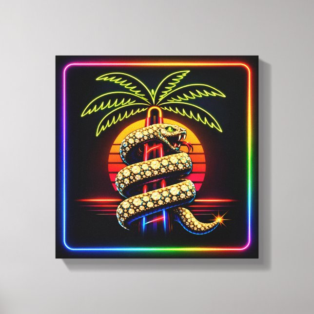 Impressão Em Tela Neon Lux Miami Nights Diamond encrusted snake (Frente)