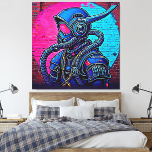 Impressão Em Tela Neon Mask Wall Grafite Figura Art
