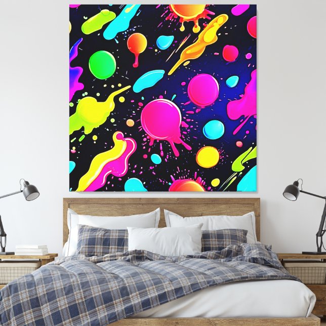Impressão Em Tela Neon Paint Splatter Design (Insitu(Quarto))