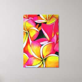 Impressão Em Tela Neon Pink Plumeria Frangipani watercolor Art