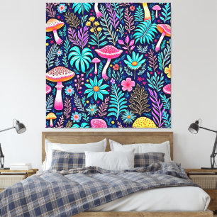 Impressão Em Tela Neon Psychedelic Mushroom Forest Dream